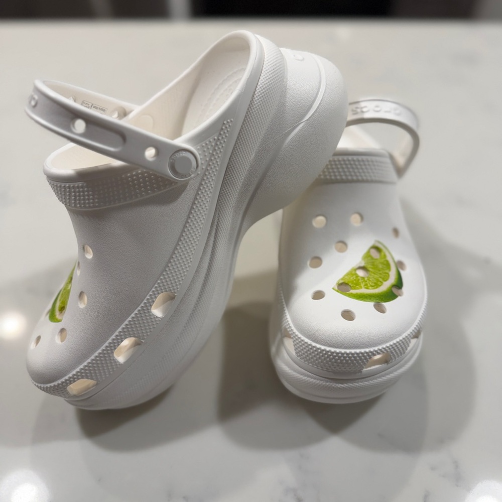 CROCS White Clog Sandals with Lime - Picture 2 of 3